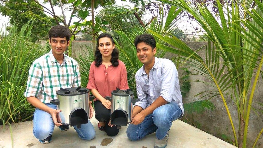 Shoeb Kazi Neha Juneja and Ankit Mathur of Greenway Appliances with their clean cookstove